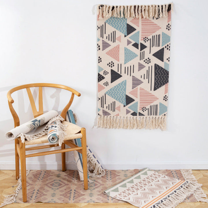 Lisslune | Americana Bedroom Rug Multicolored geometric print area rug machine washable easy care with fringes