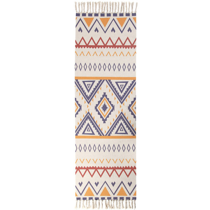 Lisslune | Americana Bedroom Rug Multicolored geometric print area rug machine washable easy care with fringes