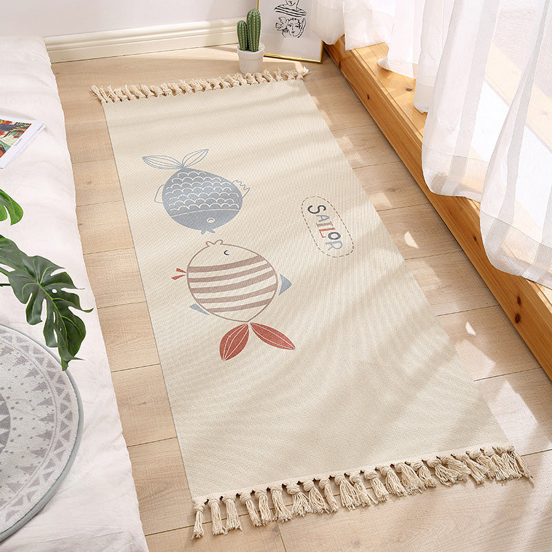 Lisslune | Americana Bedroom Rug Multicolored geometric print area rug machine washable easy care with fringes