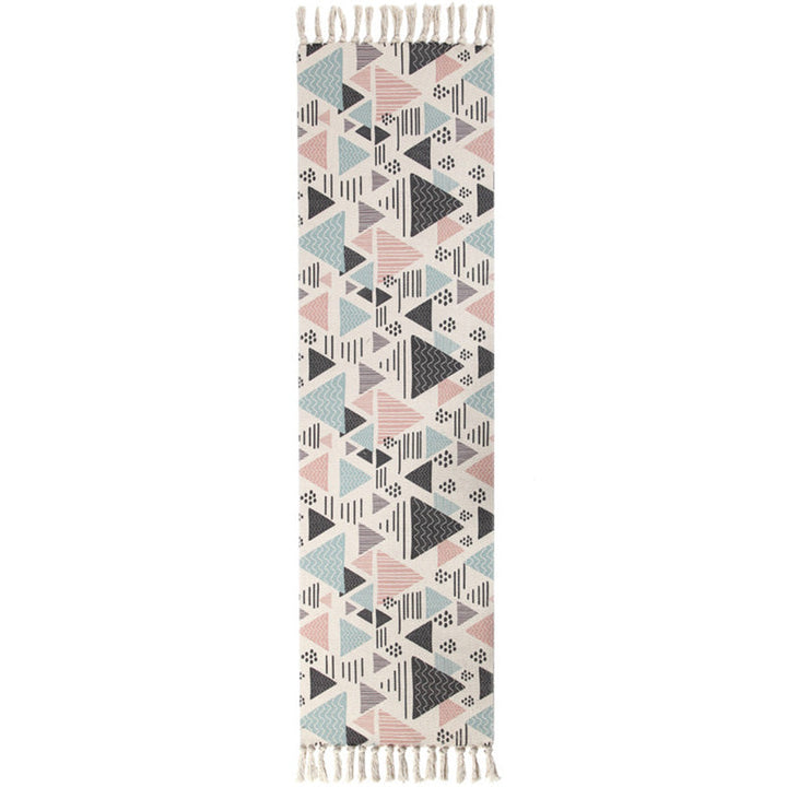 Lisslune | Americana Bedroom Rug Multicolored geometric print area rug machine washable easy care with fringes