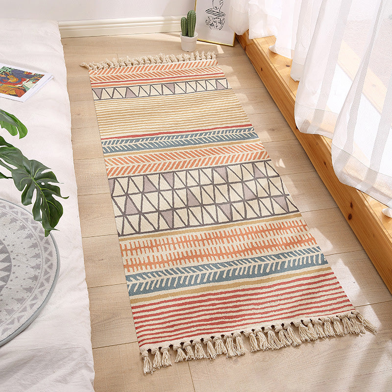 Lisslune | Americana Bedroom Rug Multicolored geometric print area rug machine washable easy care with fringes