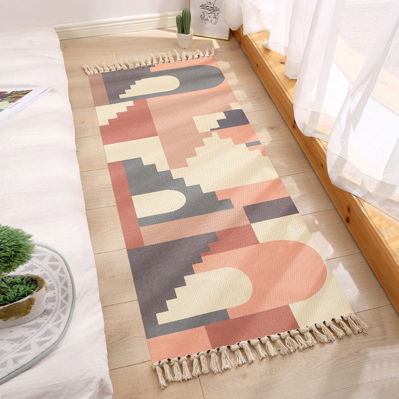 Lisslune | Americana Bedroom Rug Multicolored geometric print area rug machine washable easy care with fringes