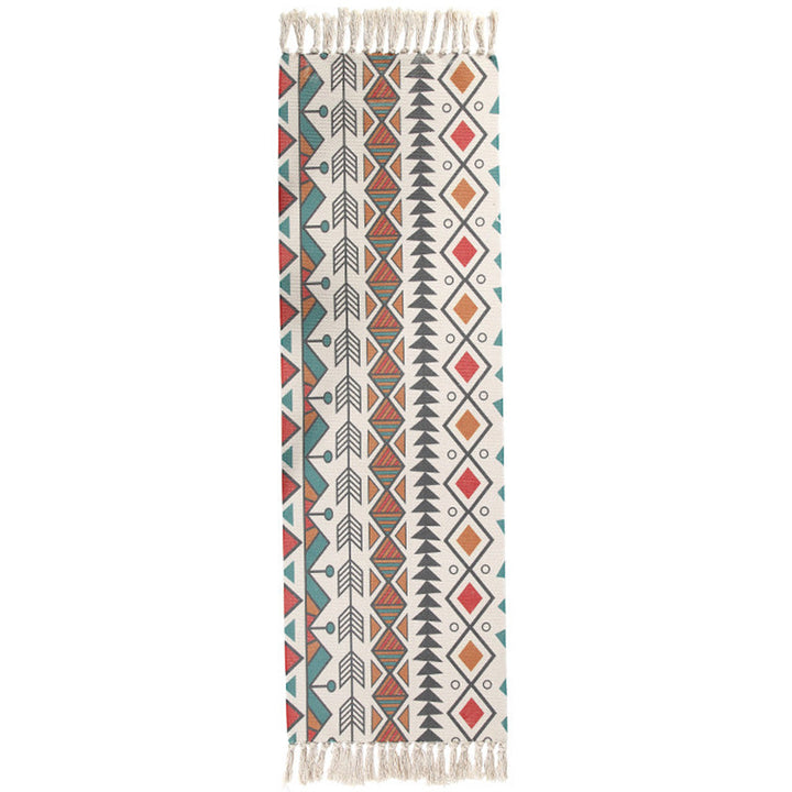 Lisslune | Americana Bedroom Rug Multicolored geometric print area rug machine washable easy care with fringes