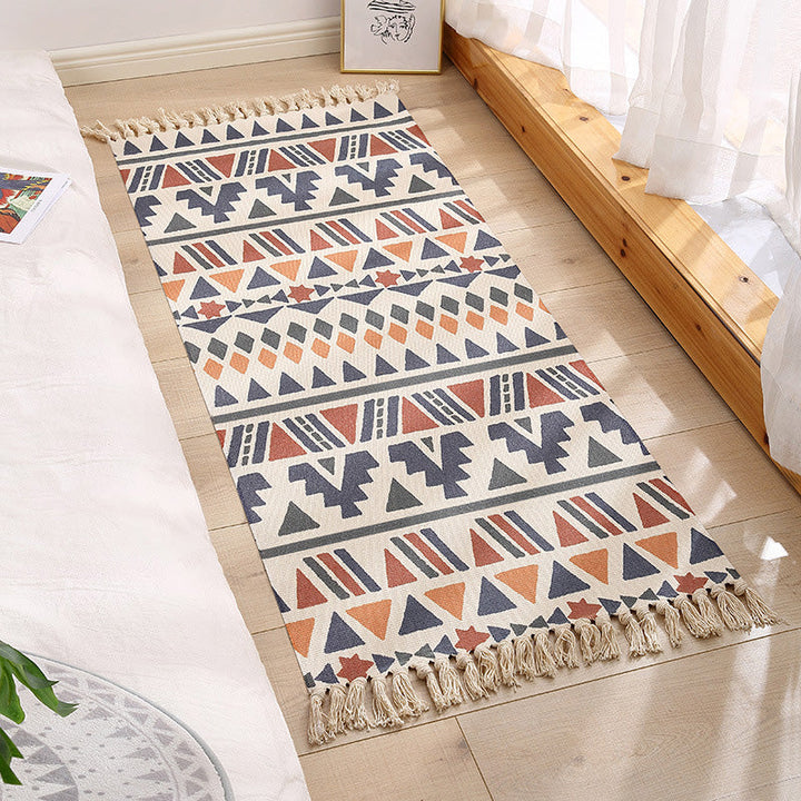Lisslune | Americana Bedroom Rug Multicolored geometric print area rug machine washable easy care with fringes