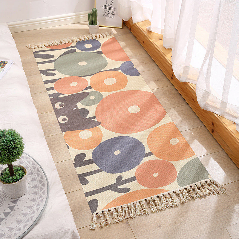 Lisslune | Americana Bedroom Rug Multicolored geometric print area rug machine washable easy care with fringes