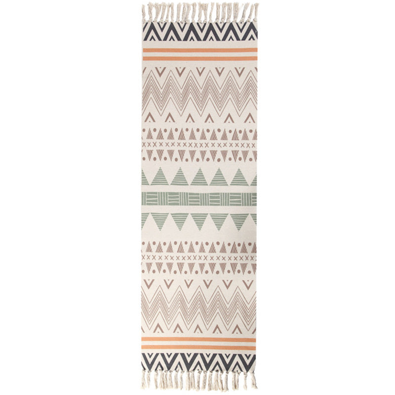 Lisslune | Moroccan Rug Multicolored Tribe Totem Rug Cotton Blend Washable Handcrafted Rug with Fringes