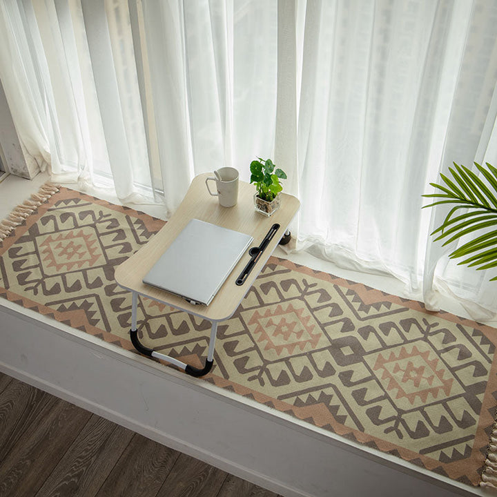 Lisslune | Moroccan Rug Multicolored Tribe Totem Rug Cotton Blend Washable Handcrafted Rug with Fringes