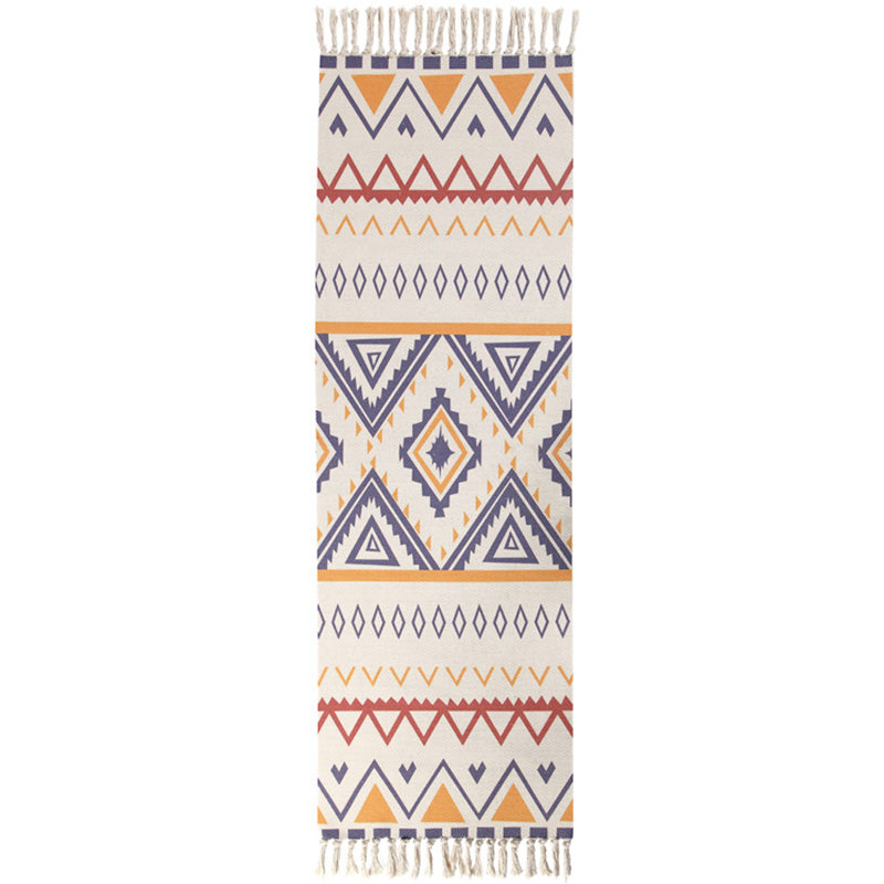 Lisslune | Moroccan Rug Multicolored Tribe Totem Rug Cotton Blend Washable Handcrafted Rug with Fringes
