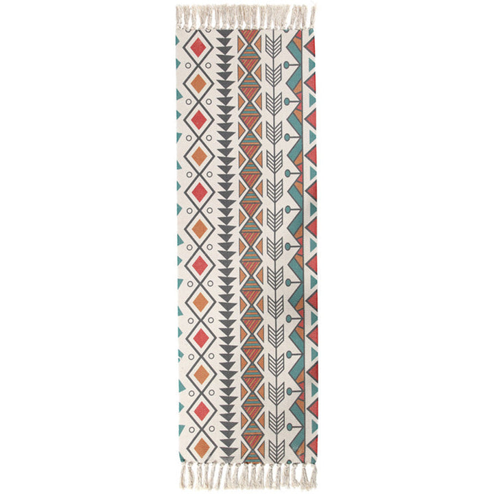 Lisslune | Moroccan Rug Multicolored Tribe Totem Rug Cotton Blend Washable Handcrafted Rug with Fringes