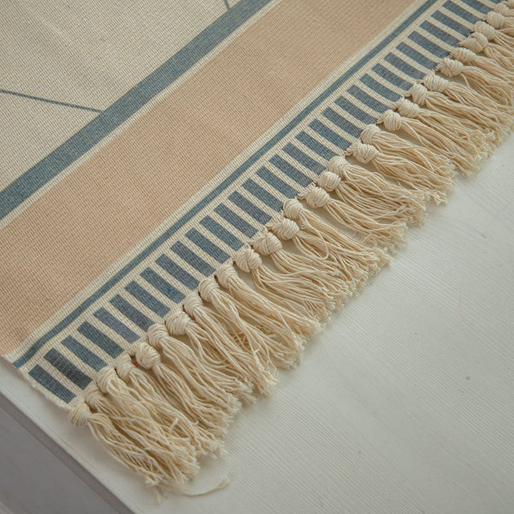 Lisslune | Moroccan Rug Multicolored Tribe Totem Rug Cotton Blend Washable Handcrafted Rug with Fringes