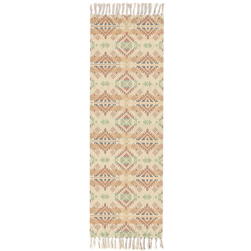 Lisslune | Moroccan Rug Multicolored Tribe Totem Rug Cotton Blend Washable Handcrafted Rug with Fringes