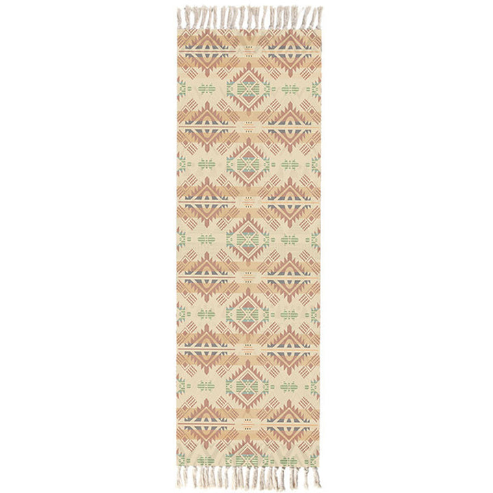 Lisslune | Moroccan Rug Multicolored Tribe Totem Rug Cotton Blend Washable Handcrafted Rug with Fringes