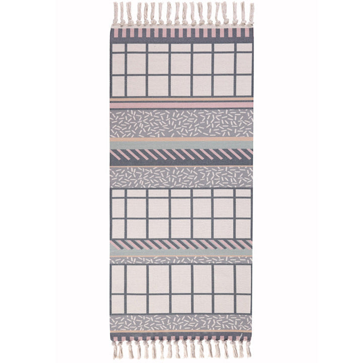 Lisslune | Moroccan Rug Multicolored Tribe Totem Rug Cotton Blend Washable Handcrafted Rug with Fringes
