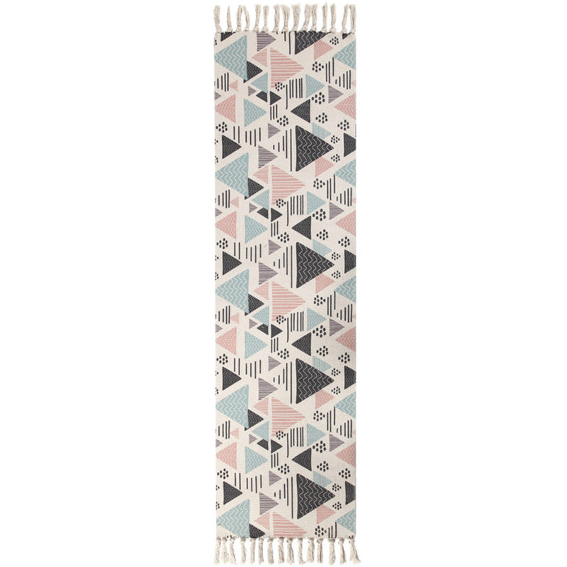 Lisslune | Moroccan Rug Multicolored Tribe Totem Rug Cotton Blend Washable Handcrafted Rug with Fringes