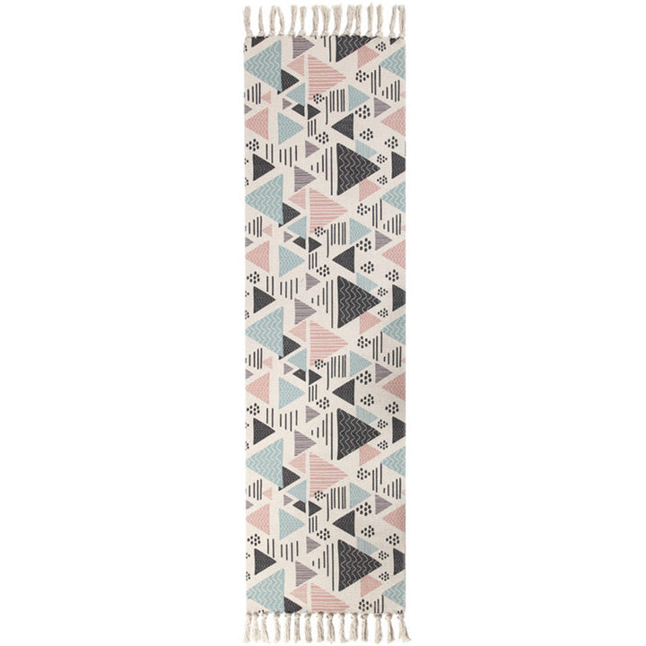 Lisslune | Moroccan Rug Multicolored Tribe Totem Rug Cotton Blend Washable Handcrafted Rug with Fringes