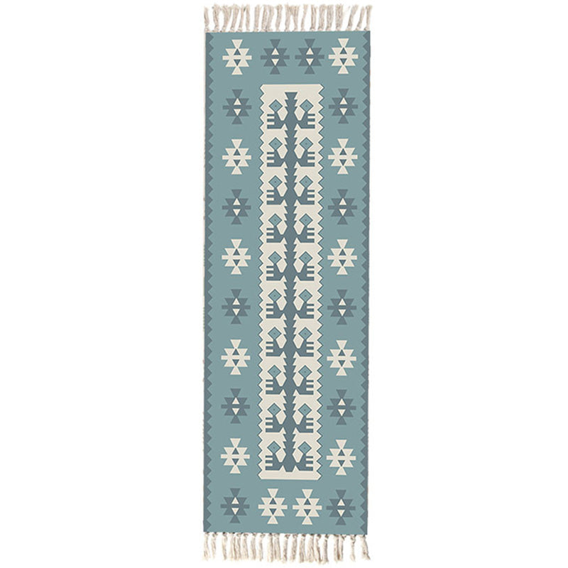Lisslune | Moroccan Rug Multicolored Tribe Totem Rug Cotton Blend Washable Handcrafted Rug with Fringes