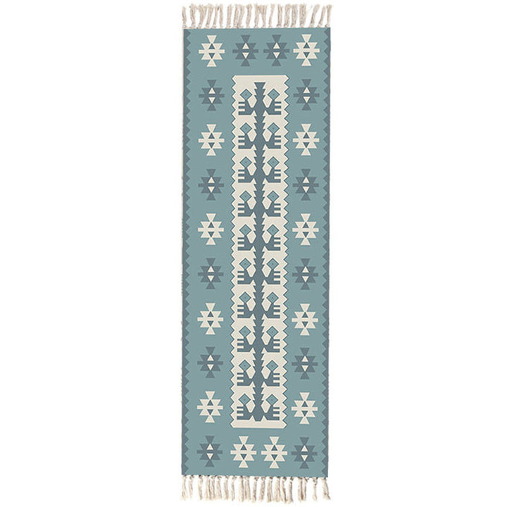 Lisslune | Moroccan Rug Multicolored Tribe Totem Rug Cotton Blend Washable Handcrafted Rug with Fringes
