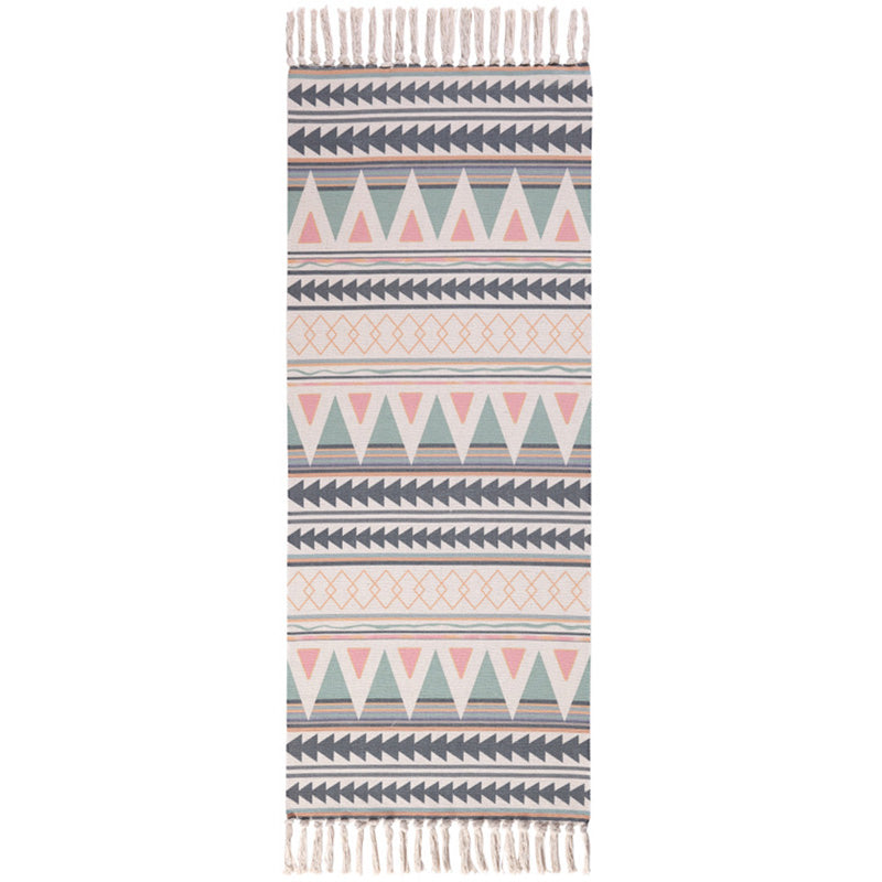 Lisslune | Moroccan Rug Multicolored Tribe Totem Rug Cotton Blend Washable Handcrafted Rug with Fringes