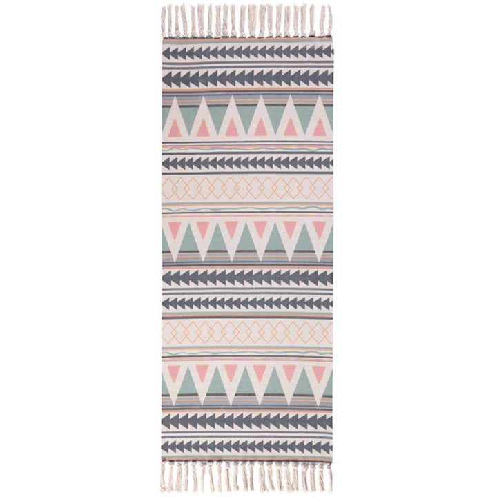 Lisslune | Moroccan Rug Multicolored Tribe Totem Rug Cotton Blend Washable Handcrafted Rug with Fringes