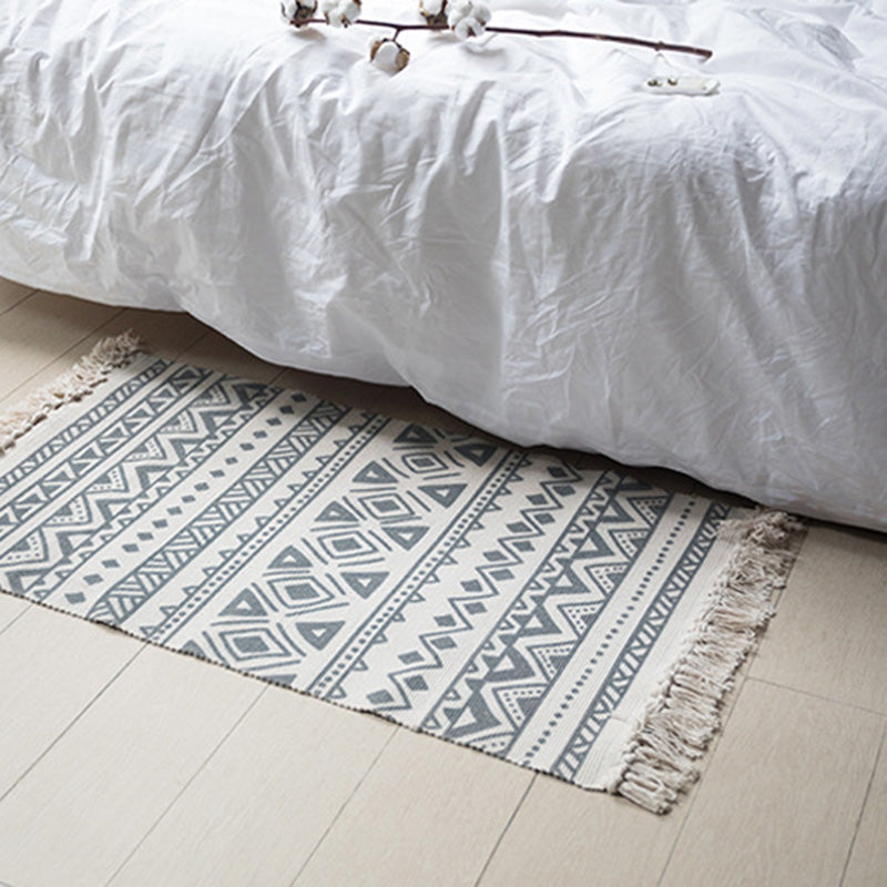 Lisslune | Retro Bedroom Rug Multicolored Geometric Print Area Rug Fabric Machine Washable Carpet with Fringe
