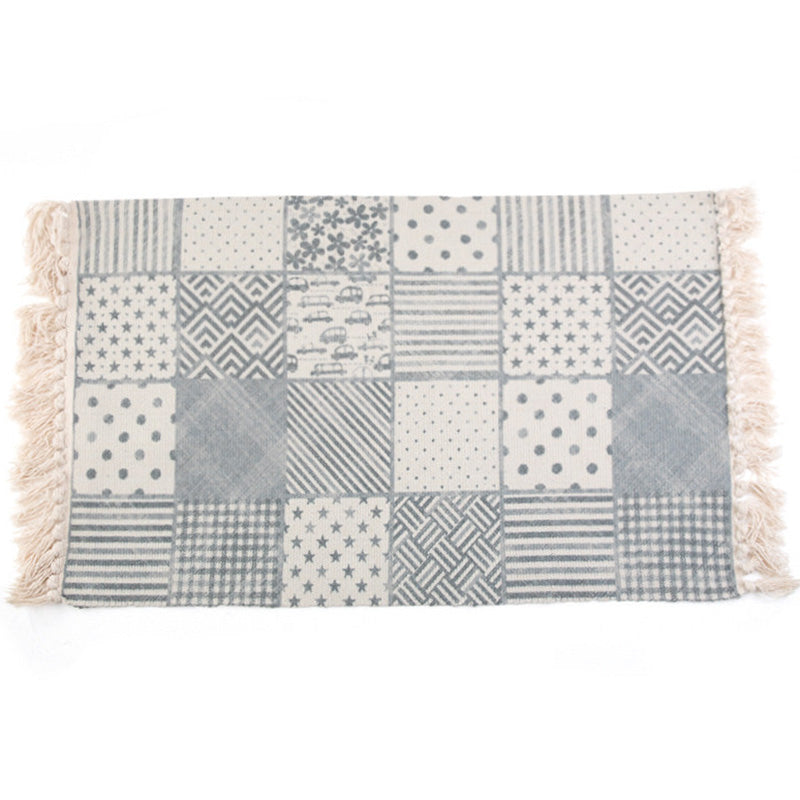 Lisslune | Retro Bedroom Rug Multicolored Geometric Print Area Rug Fabric Machine Washable Carpet with Fringe