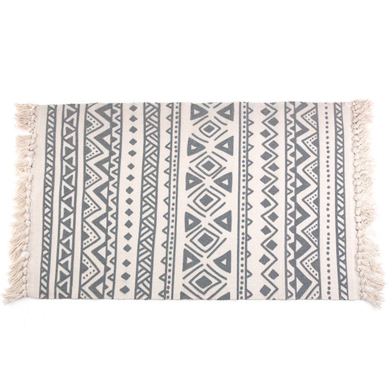 Lisslune | Retro Bedroom Rug Multicolored Geometric Print Area Rug Fabric Machine Washable Carpet with Fringe