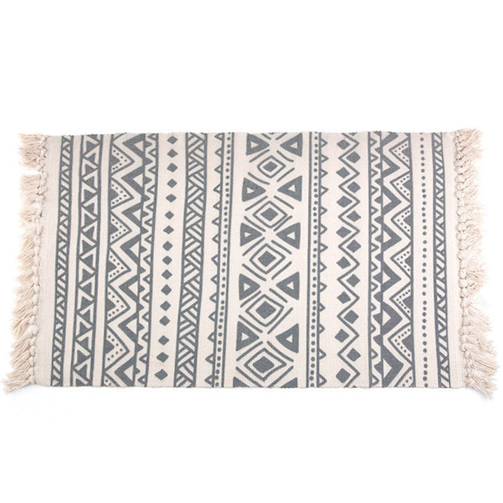 Lisslune | Retro Bedroom Rug Multicolored Geometric Print Area Rug Fabric Machine Washable Carpet with Fringe