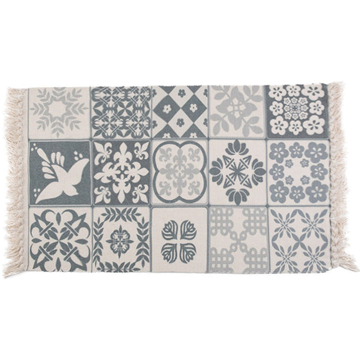 Lisslune | Retro Bedroom Rug Multicolored Geometric Print Area Rug Fabric Machine Washable Carpet with Fringe