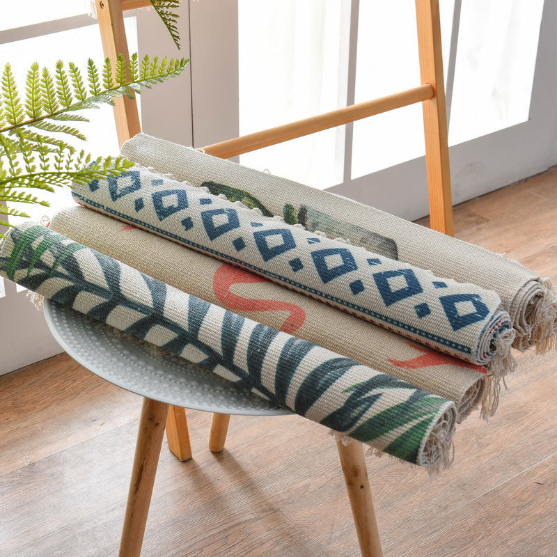 Lisslune | Western Bedroom Carpet Multicolored geometric print rug cotton blend machine washable easy care with fringes