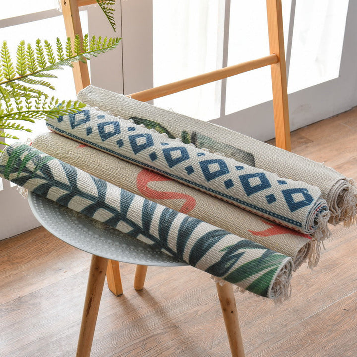 Lisslune | Western Bedroom Carpet Multicolored geometric print rug cotton blend machine washable easy care with fringes