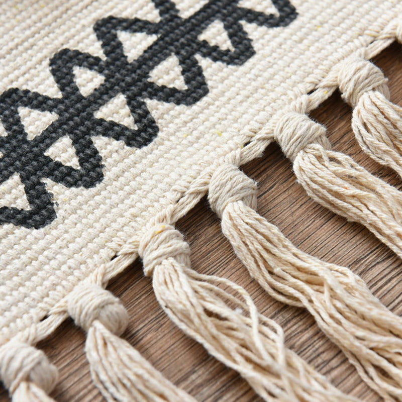 Lisslune | Western Bedroom Carpet Multicolored geometric print rug cotton blend machine washable easy care with fringes