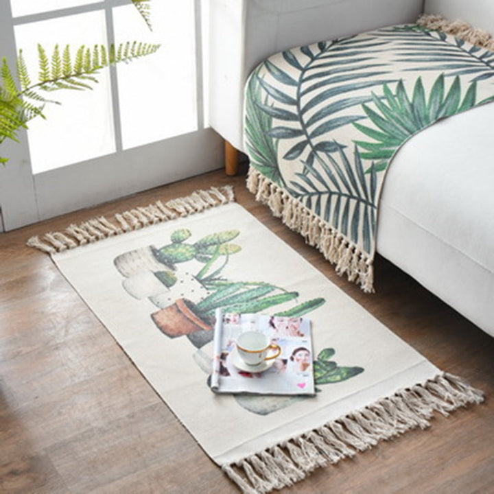Lisslune | Western Bedroom Carpet Multicolored geometric print rug cotton blend machine washable easy care with fringes