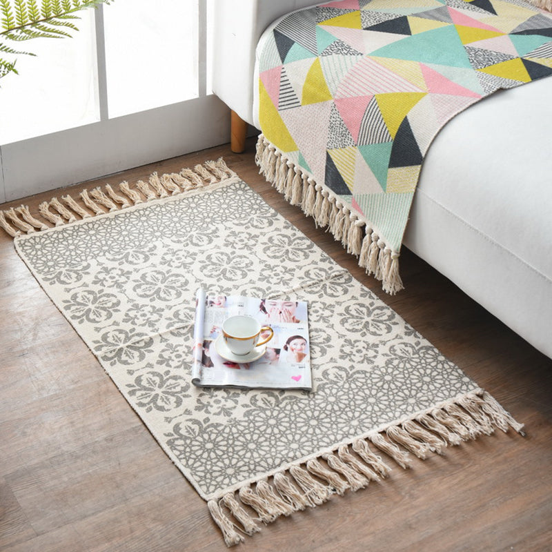 Lisslune | Western Bedroom Carpet Multicolored geometric print rug cotton blend machine washable easy care with fringes