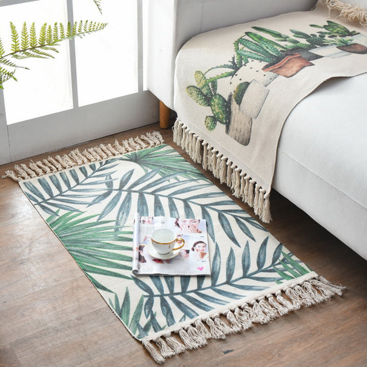 Lisslune | Western Bedroom Carpet Multicolored geometric print rug cotton blend machine washable easy care with fringes