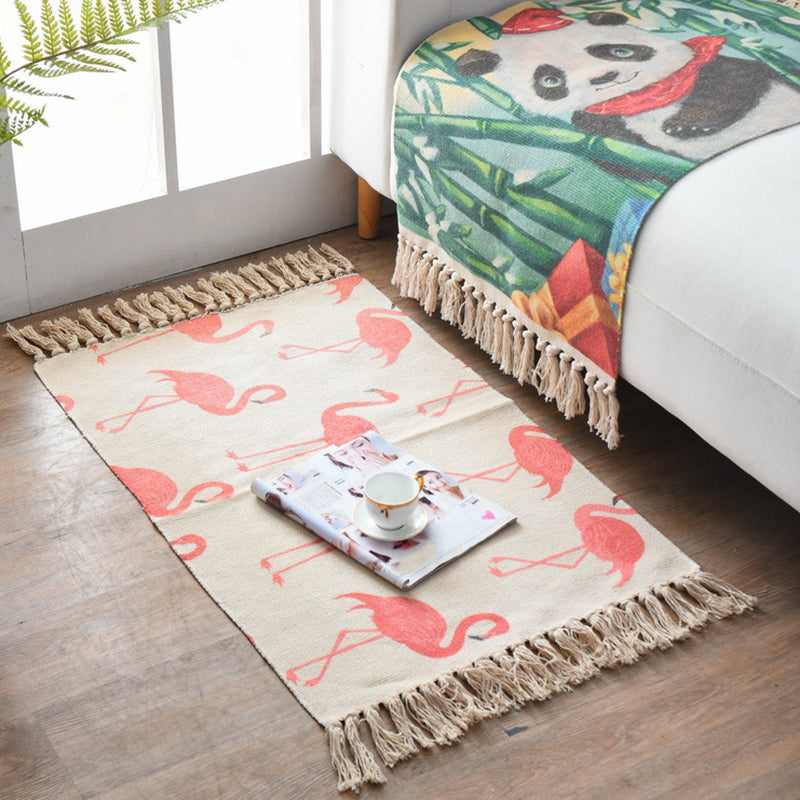 Lisslune | Western Bedroom Carpet Multicolored geometric print rug cotton blend machine washable easy care with fringes