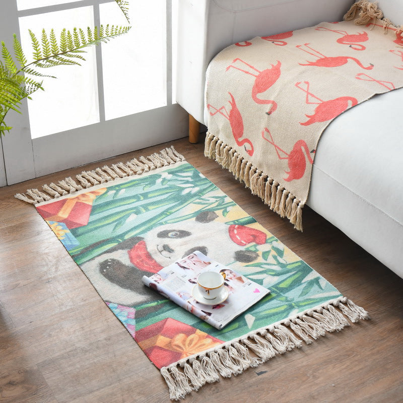 Lisslune | Western Bedroom Carpet Multicolored geometric print rug cotton blend machine washable easy care with fringes