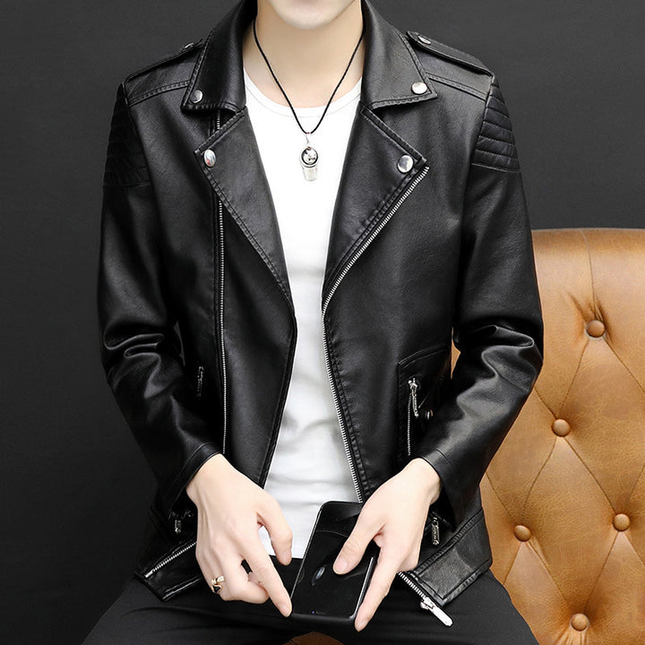 Men's Stylish Synthetic Leather Motorcycle Jacket with Padded Shoulders Lisslune