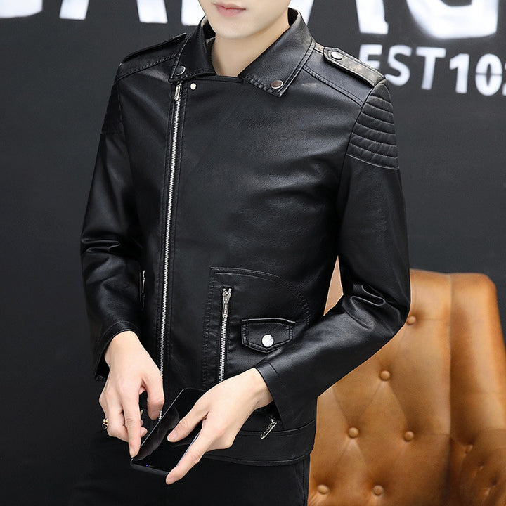 Men's Stylish Synthetic Leather Motorcycle Jacket with Padded Shoulders Lisslune