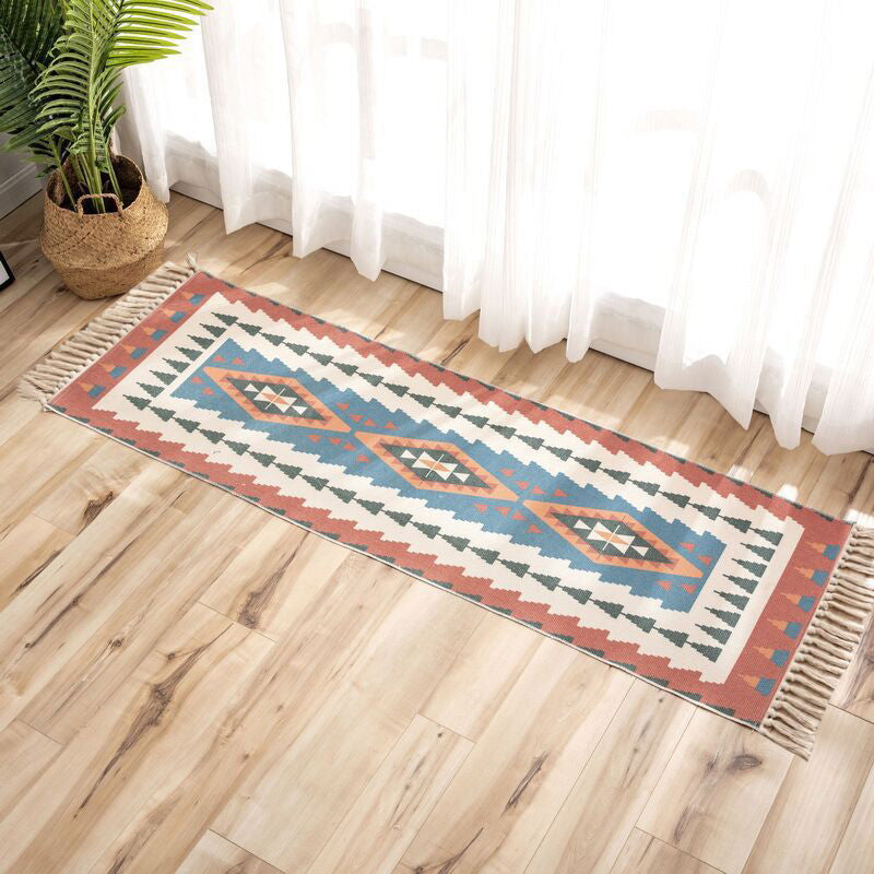 Lisslune | Nostalgia Tribal Pattern Rug Multicolored Synthetic Area Rug Pet-Friendly Easy Care Rug with Fringes for Bedroom