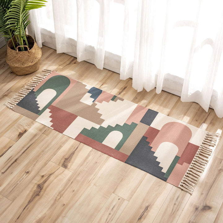 Lisslune | Nostalgia Tribal Pattern Rug Multicolored Synthetic Area Rug Pet-Friendly Easy Care Rug with Fringes for Bedroom