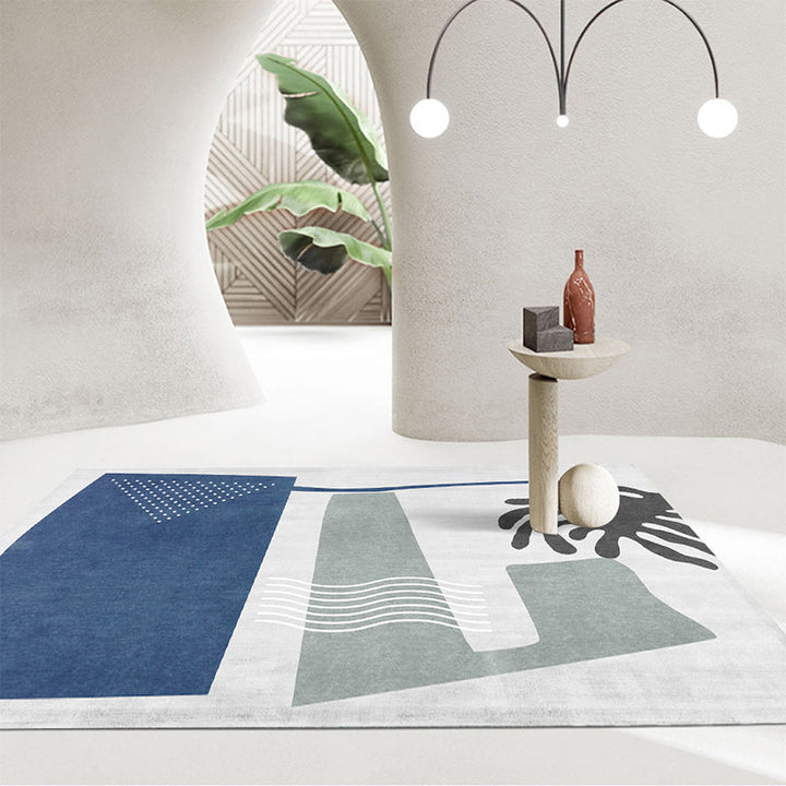 Lisslune | Luxurious abstract printed rug multicolored polyester rug with non-slip backing easy-care rug for room