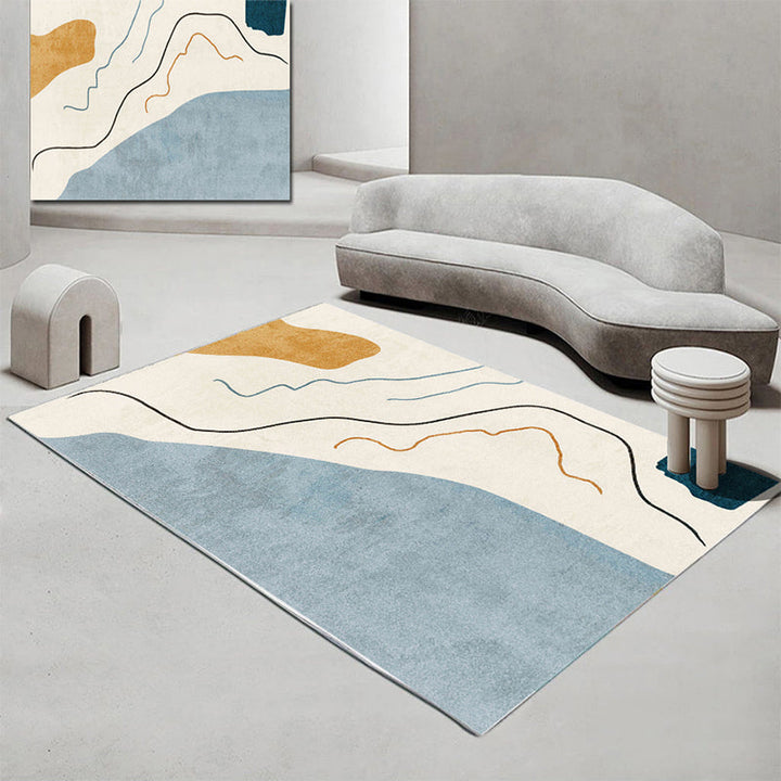 Lisslune | Luxurious abstract printed rug multicolored polyester rug with non-slip backing easy-care rug for room