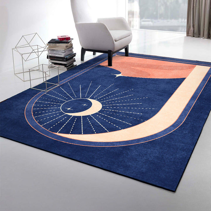 Lisslune | Relaxation Bedroom Rug Multicolored Geo Printed Rug Polyester Non-Slip Back Washable Area Rug