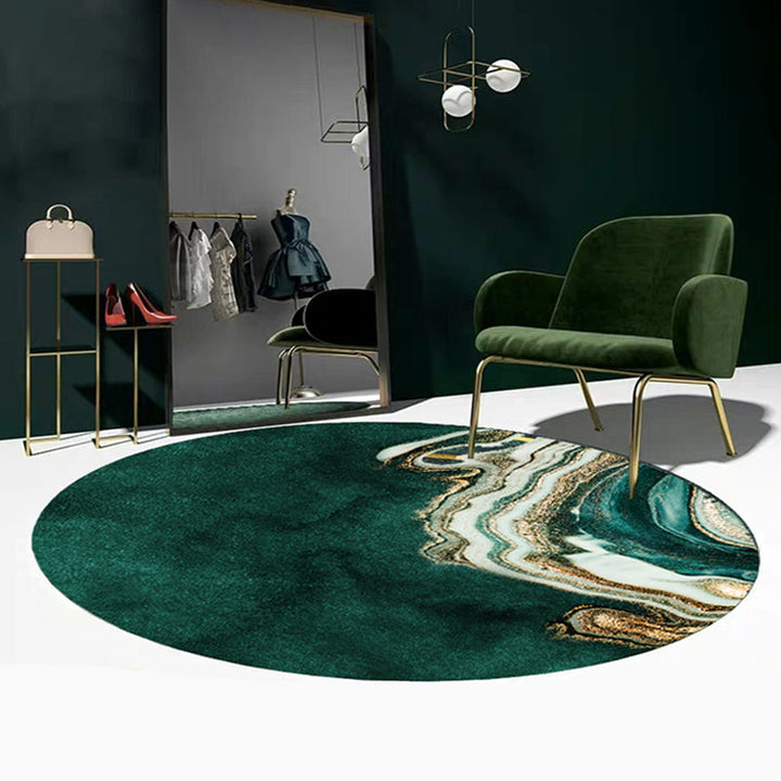 Lisslune | Western Decorative Mat Black Green Abstract Printed Rug Cotton Blend Washable Non-Slip Back Indoor Mat