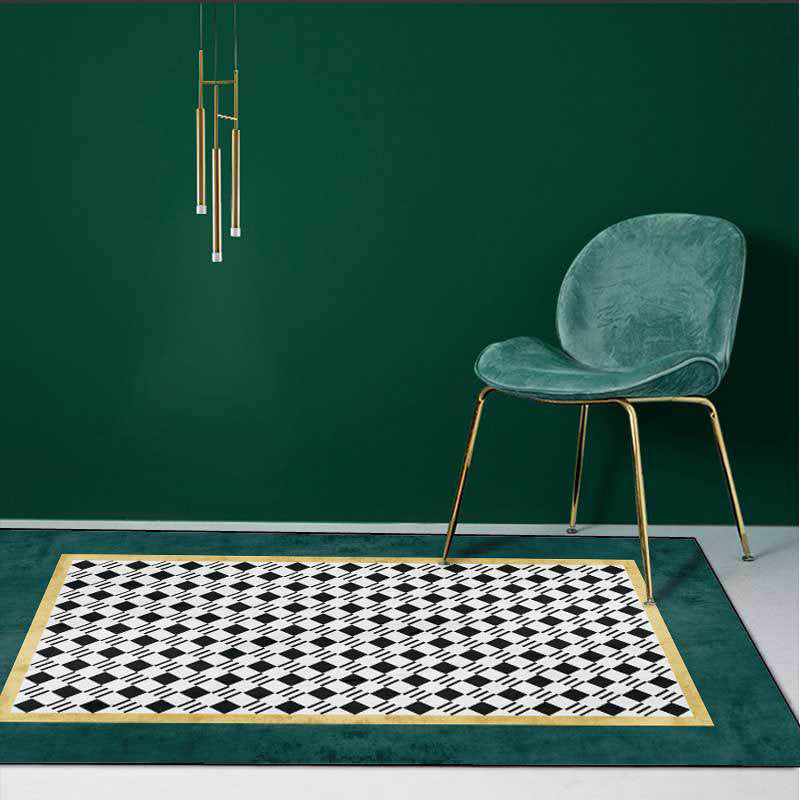 Lisslune | Black-Green Simplicity Rug Polypropylene Checkered Pattern Area Rug Non-Slip Machine Washable Rug for Home Decor