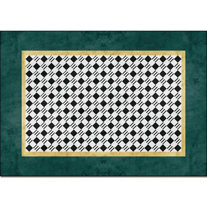 Lisslune | Black-Green Simplicity Rug Polypropylene Checkered Pattern Area Rug Non-Slip Machine Washable Rug for Home Decor