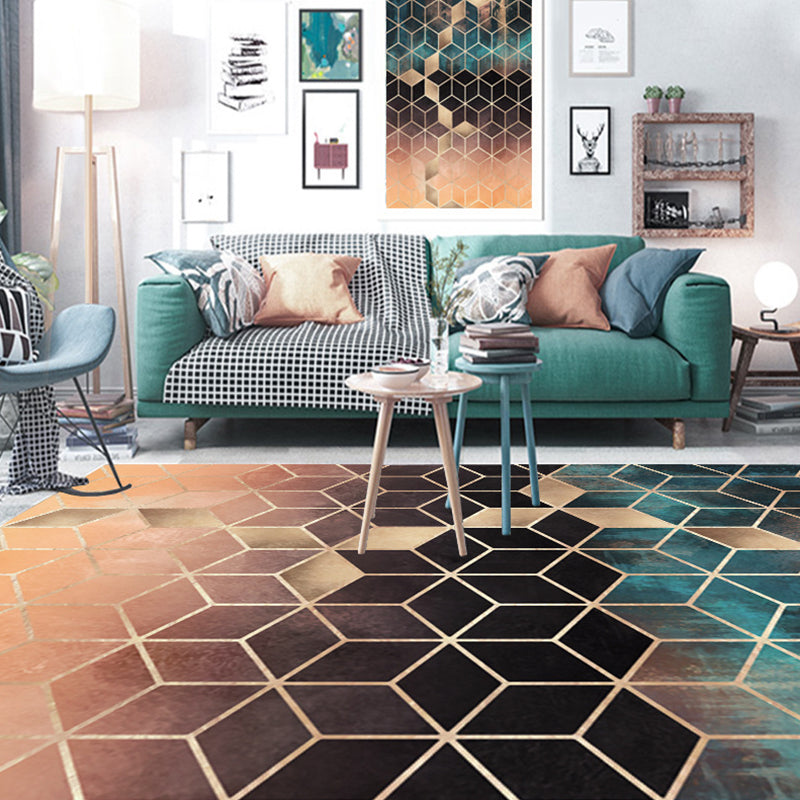 Lisslune | Contemporary Area Rug Multi-colored Geo Printed Carpet Synthetic Non-slip Machine Washable Rug