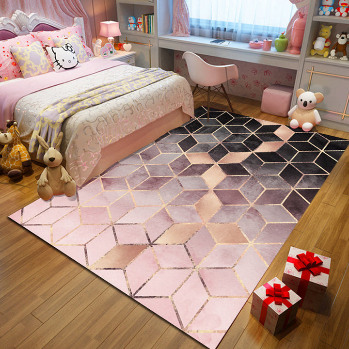Lisslune | Contemporary Area Rug Multi-colored Geo Printed Carpet Synthetic Non-slip Machine Washable Rug