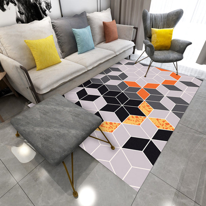 Lisslune | Contemporary Area Rug Multi-colored Geo Printed Carpet Synthetic Non-slip Machine Washable Rug