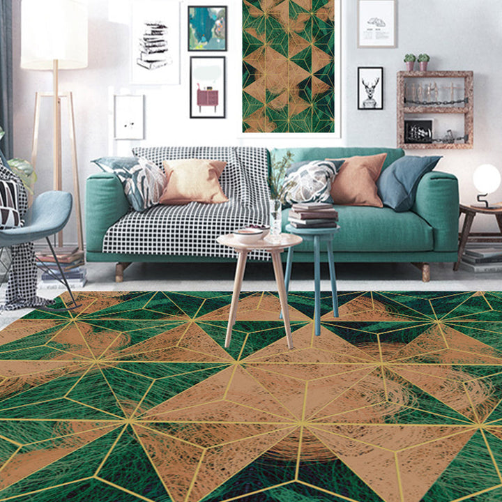 Lisslune | Contemporary Area Rug Multi-colored Geo Printed Carpet Synthetic Non-slip Machine Washable Rug